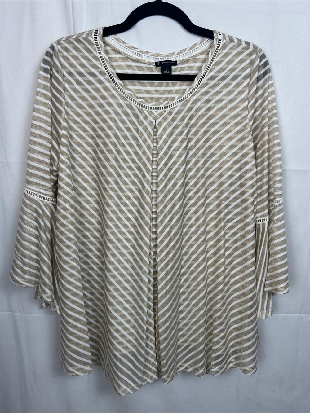 New Directions Cream and Tan Striped Scoop Neck Tunic